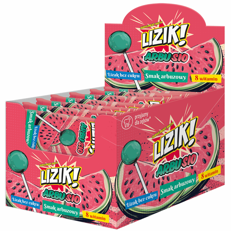 Lizik! Arbusio Lizak bez cukru o smaku arbuzowym, 30 szt.