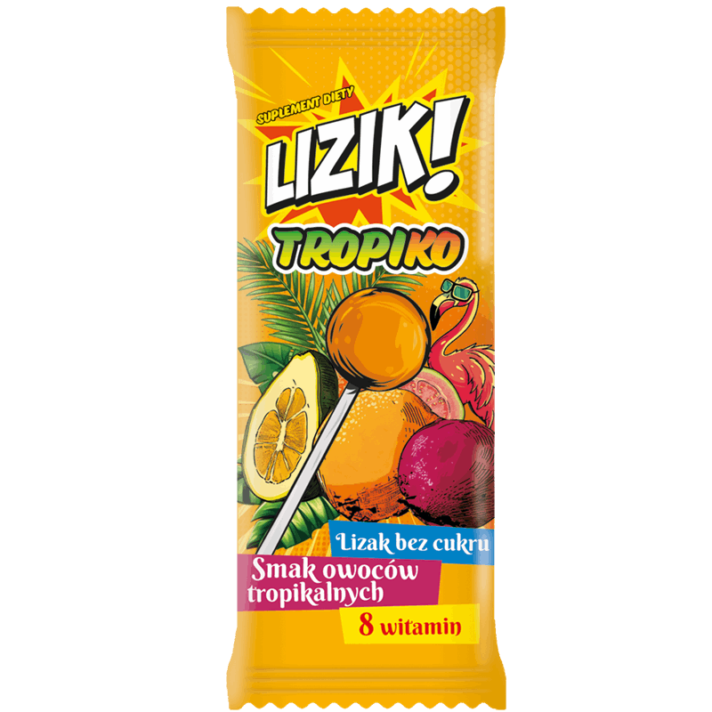 Lizik! Tropiko Lizak bez cukru o smaku owoców tropikalnych, 1 szt.