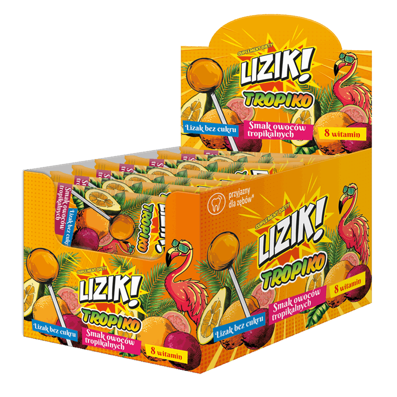 Lizik! Tropiko Lizak bez cukru o smaku owoców tropikalnych, 30 szt.
