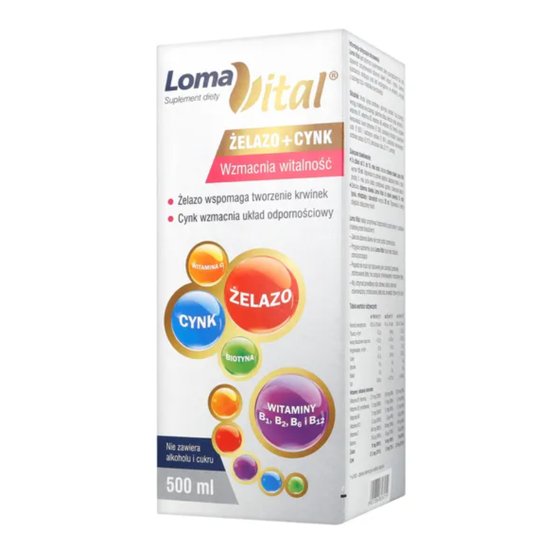 Loma Vital Żelazo + Cynk płyn, 500 ml