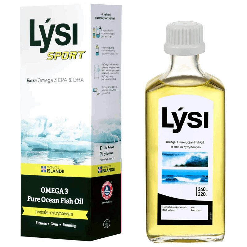 Lysi Sport Omega-3 Pure Ocean Fish Oil płyn o smaku cytrynowym, 240 ml