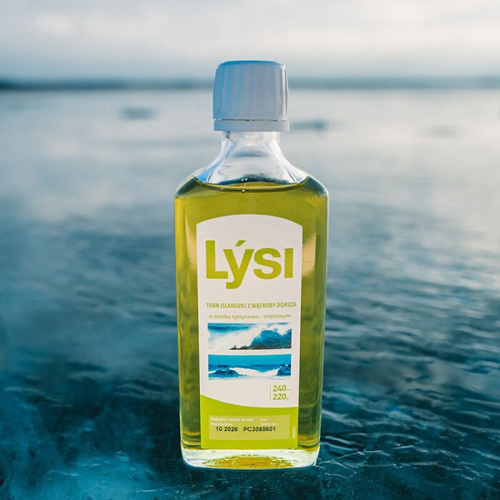 Lysi Tran islandzki o smaku cytryno-miętowym, 240 ml