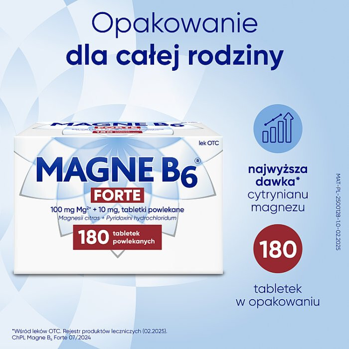 Magne B6 Forte tabletki powlekane na niedobór magnezu i witaminy B6, 180 szt.