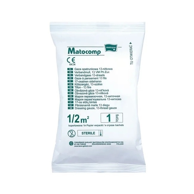 Matocomp Gaza opatrunkowa wyjałowiona 13-nitkowa 1/2 m TZMO, 1 szt.