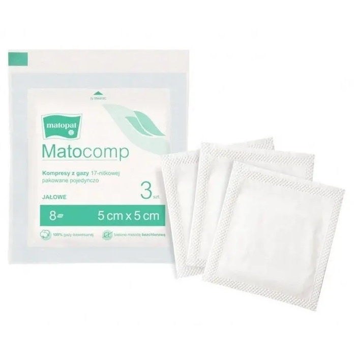 MATOCOMP Kompresy gazowe, jałowe 17 nitek 8 warstw 5cm x 5cm 3 szt.