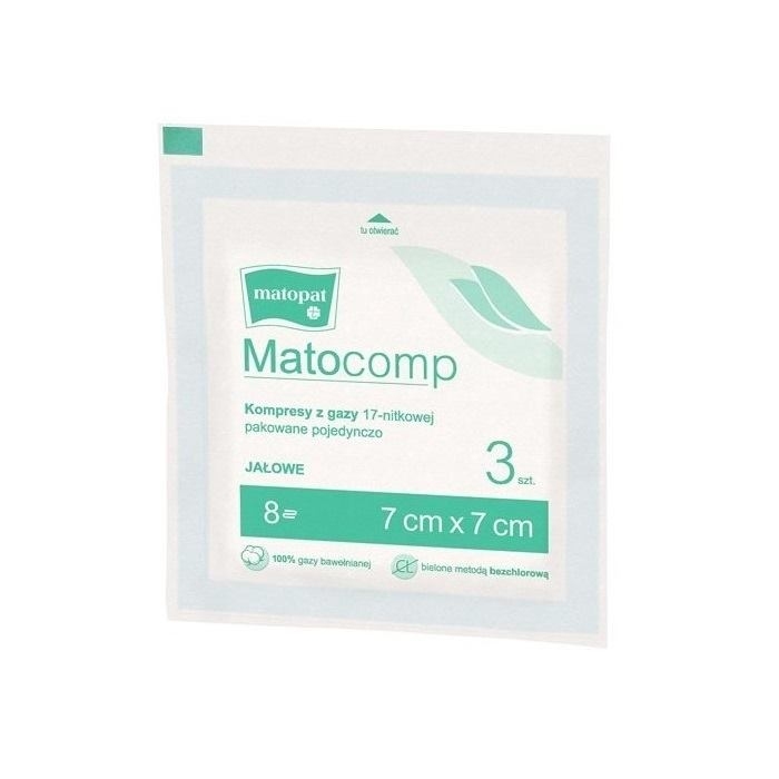 MATOCOMP Kompresy gazowe, jałowe 17 nitek 8 warstw 7cm x 7cm 3 szt.