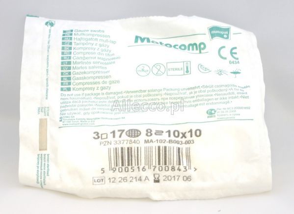 Matcomo Kompresy jałowe 17 nitek 8 warstw 10 cm x 10 cm, 3 szt.