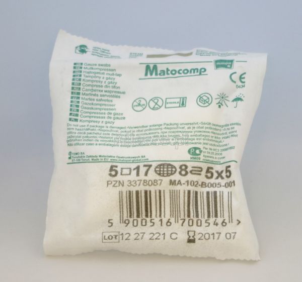 MATOCOMP Kompresy jałowe 17 nitek 8 warstw 5cm x 5cm 5 szt.