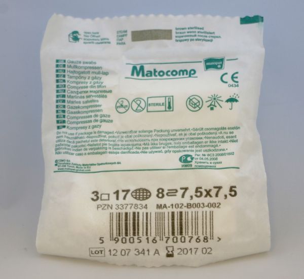 MATOCOMP Kompresy jałowe 17 nitek 8 warstw 7,5cm x 7,5cm 3 szt.