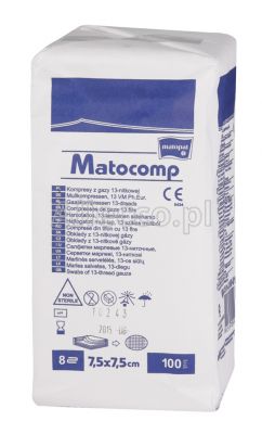 MATOCOMP Kompresy niejałowe 17 nitek 8 warstw 7,5cm x 7,5cm 100 szt.