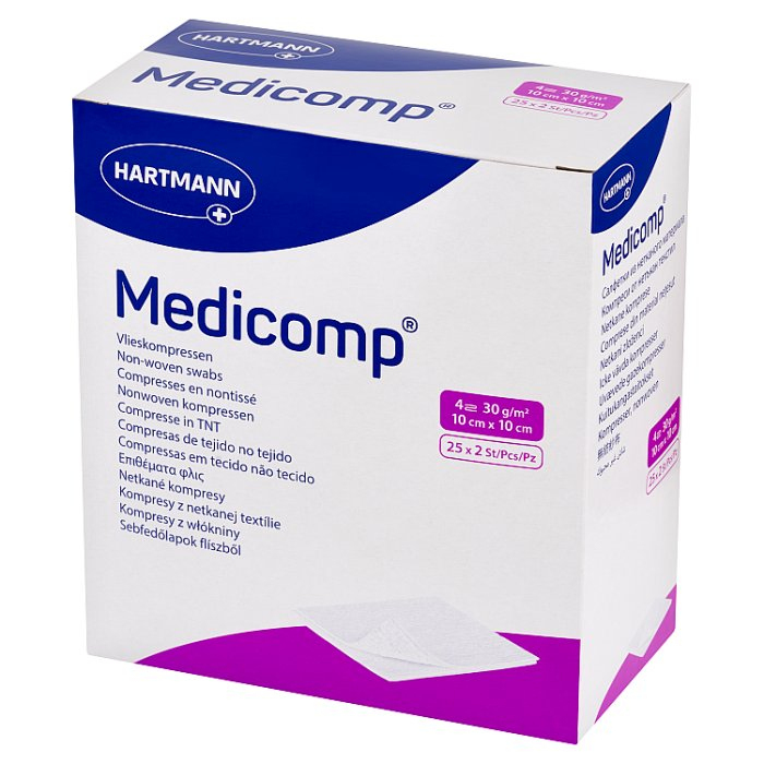 MEDICOMP Kompresy jałowe z włókniny 10cm x 10cm 2 x 25 szt.