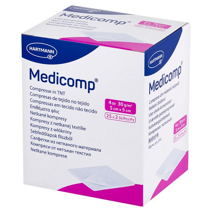 Medicomp kompresy jałowe 5 cm x 5 cm z włókniny, 2 x 25 szt.