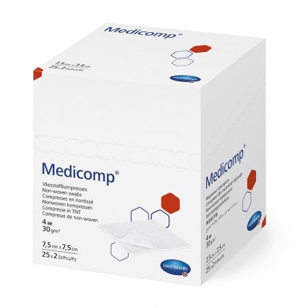 MEDICOMP Kompresy jałowe z włókniny 7,5cm x 7,5cm 2 x 25 szt.