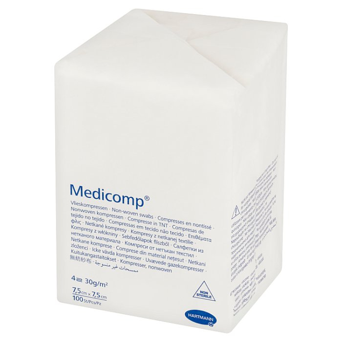 MEDICOMP Kompresy niejałowe z włókniny 7,5 cm x 7,5 cm 100 szt.
