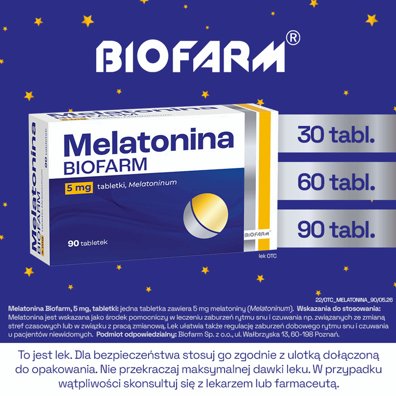 Melatonina Biofarm 5 mg tabletki na sen, 90 szt.