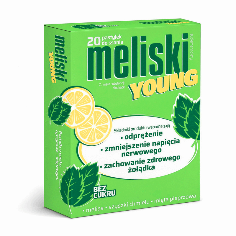 Meliski Young pastylki do ssania bez cukru, 20 szt.