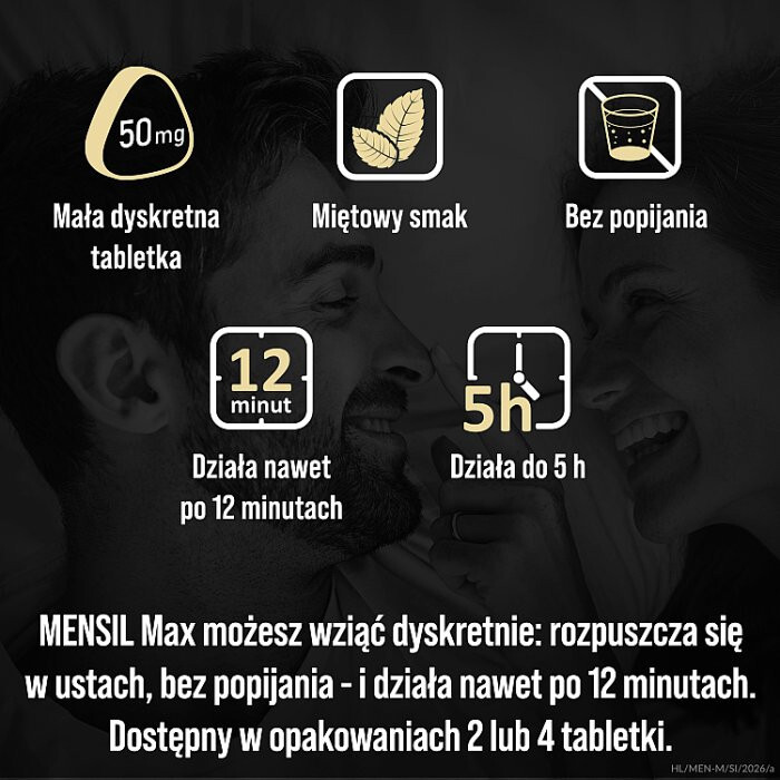 Mensil Max 50 mg tabletki do rozgryzania i żucia na erekcję, 4 szt.