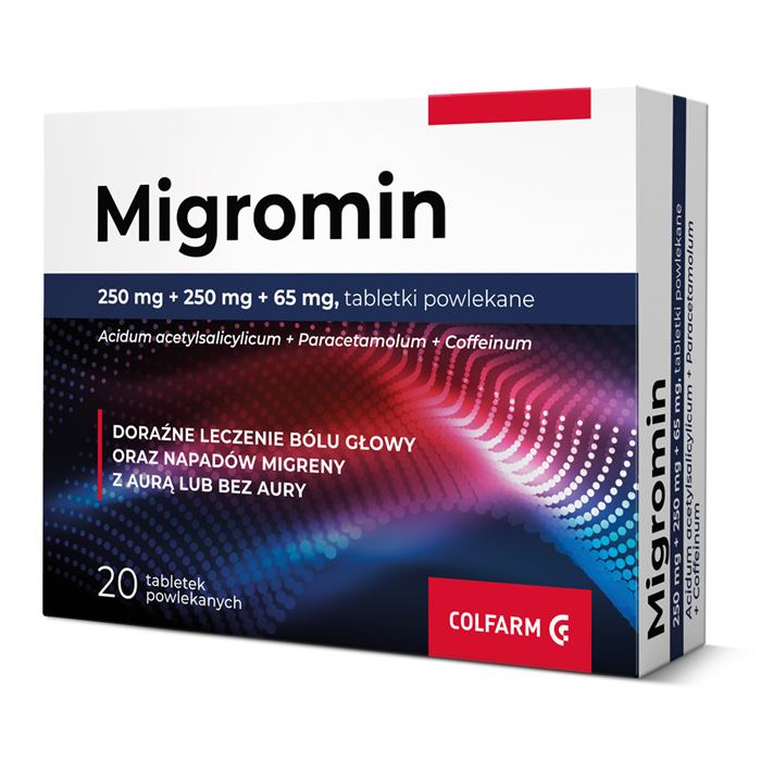 Migromin 250 mg + 250 mg + 65 mg tabletki powlekane, 20 szt.