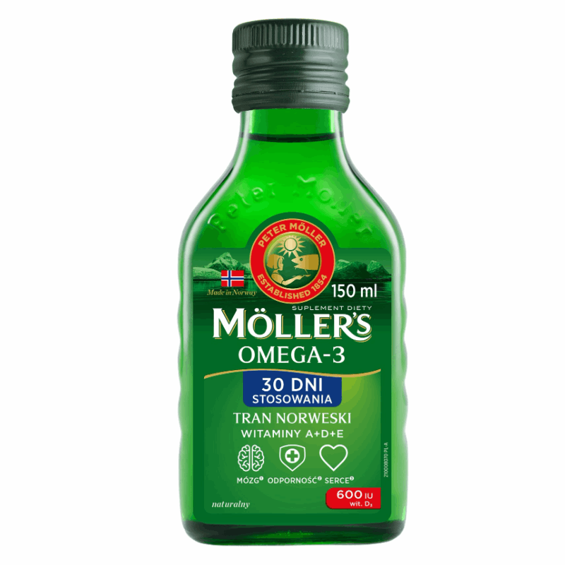 Moller’s Omega-3 Tran Norweski o aromacie naturalnym płyn, 150 ml