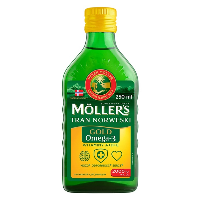 Mollers Gold Tran Norweski w płynie o smaku cytrynowym, 250 ml