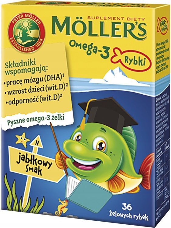 Mollers Omega 3 Rybki żelki o smaku jabłkowym, 36 szt.