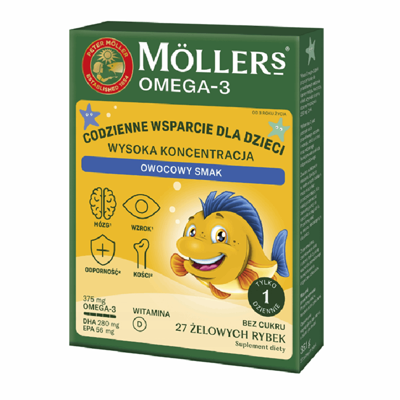 Mollers Omega-3 Wysoka Koncentracja żelki o smaku owocowym, 27 szt.