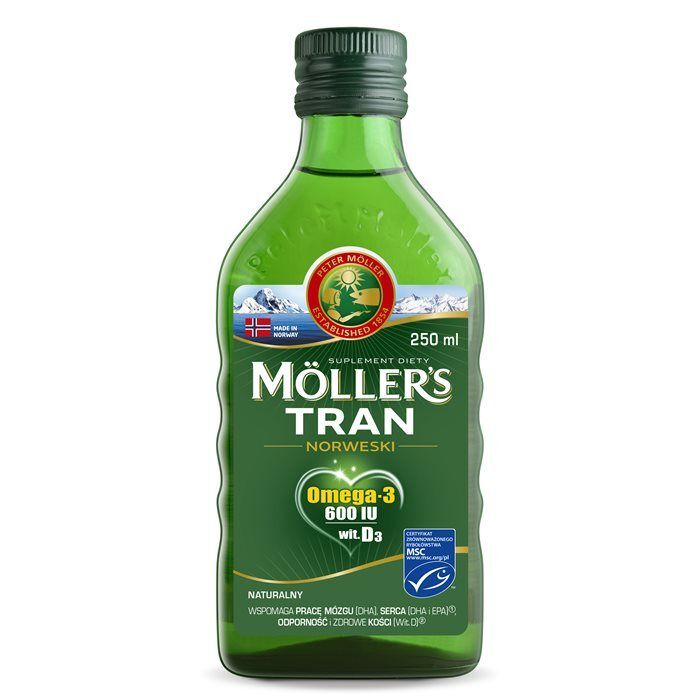 Mollers Tran Norweski o aromacie naturalnym płyn, 250 ml