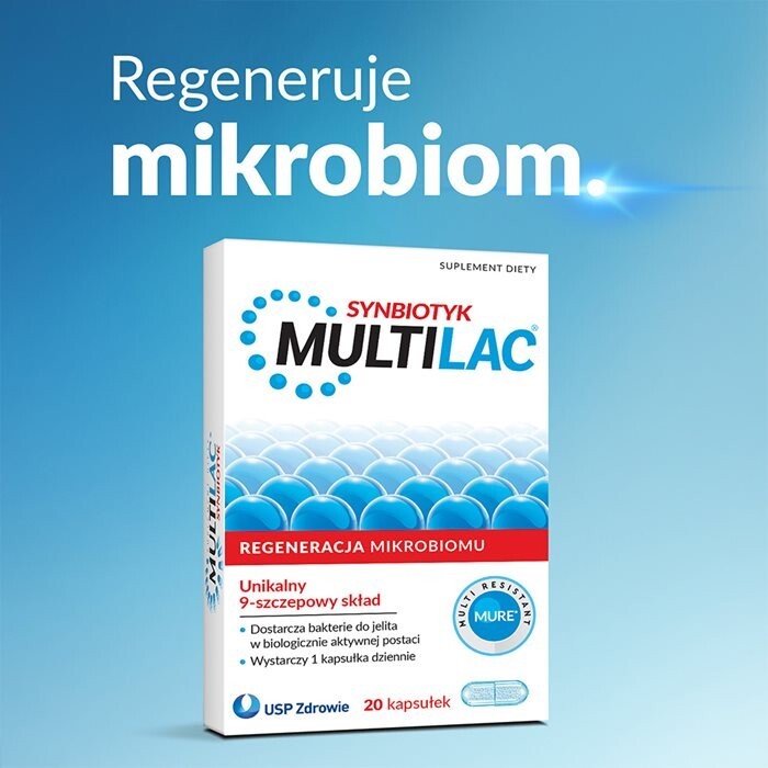 Multilac kapsułki synbiotyk (probiotyk + prebiotyk), 20 szt.