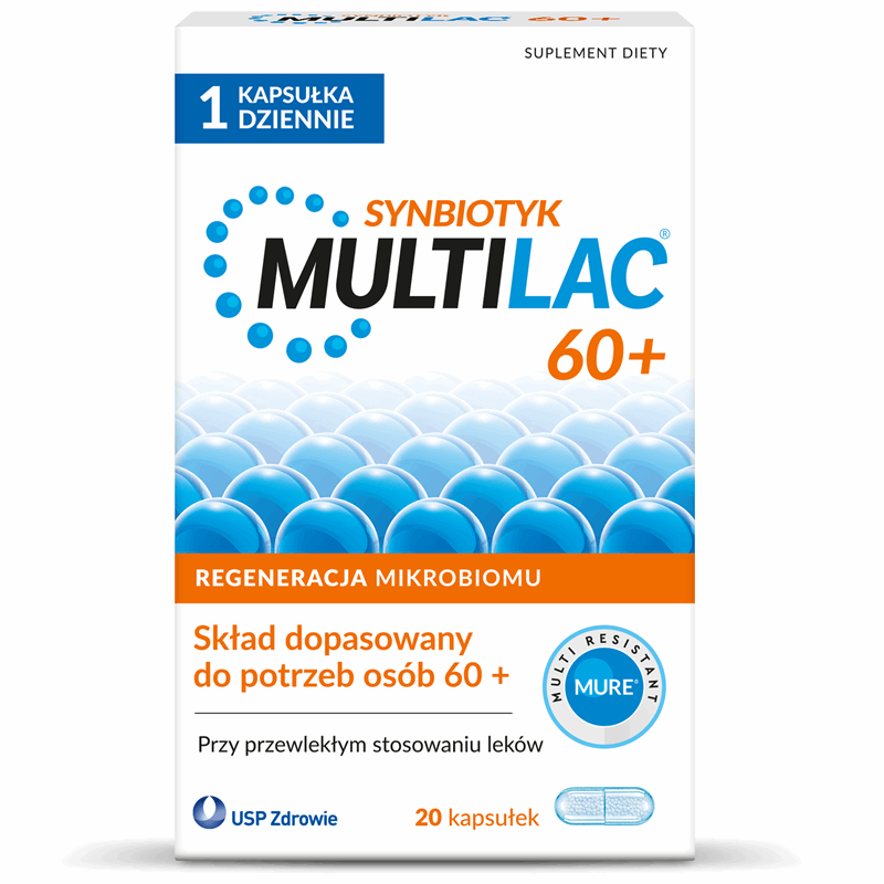 Multilac 60+ Synbiotyk probiotyk + prebiotyk kapsułki, 20 szt.