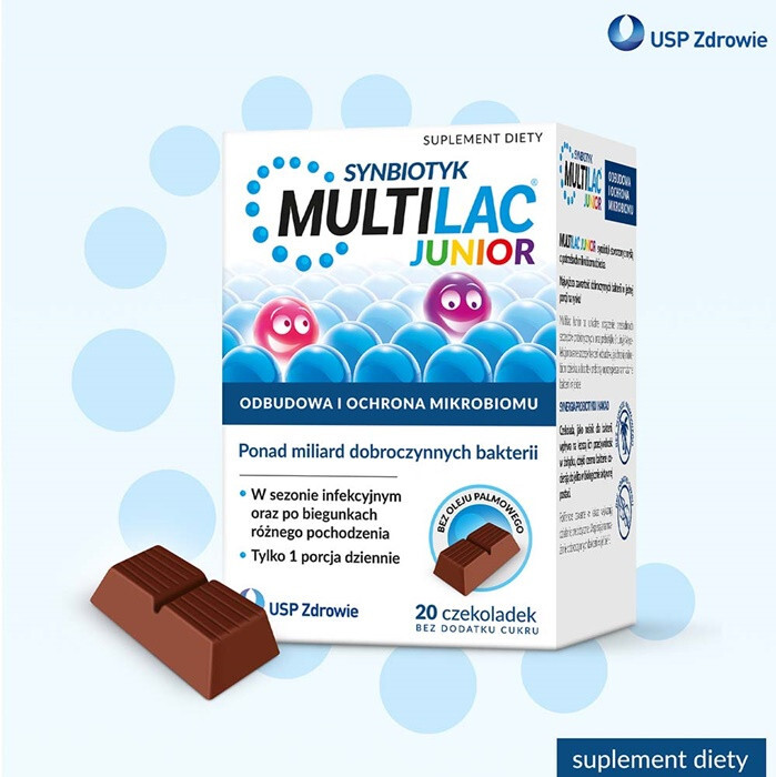 Multilac Junior Synbiotyk probiotyk + prebiotyk czekoladki, 20 szt.
