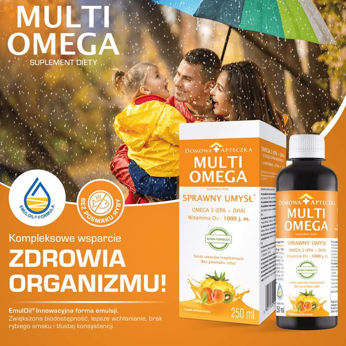 MultiOmega płyn o smaku owoców tropikalnych, 250 ml