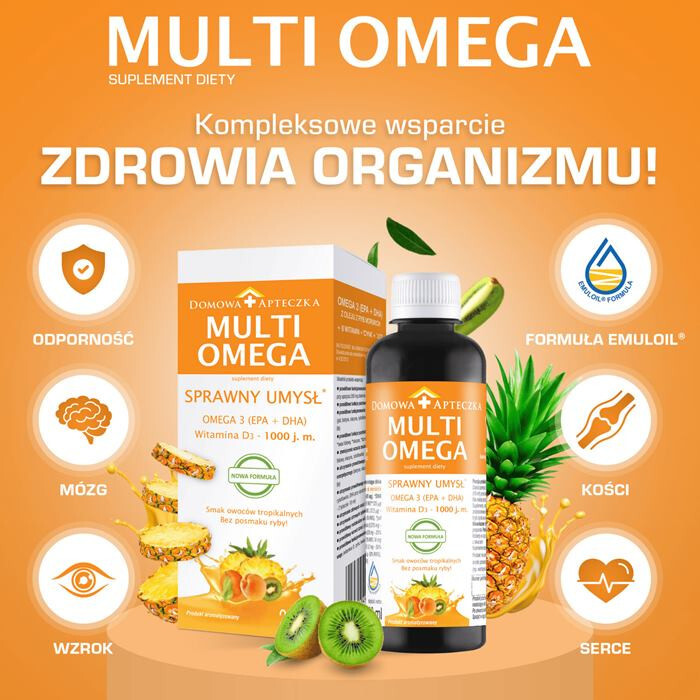 MultiOmega płyn o smaku owoców tropikalnych, 250 ml