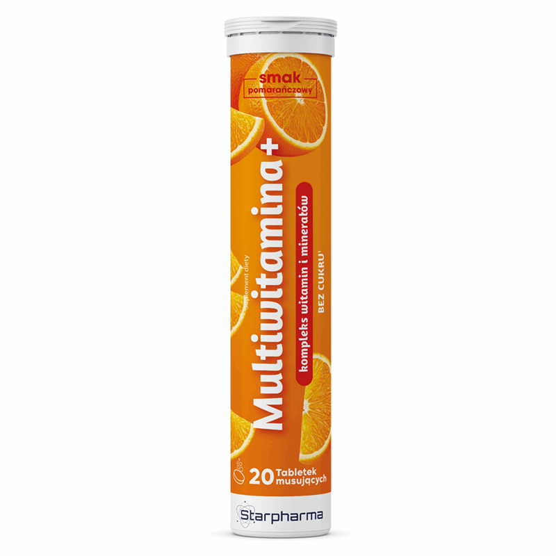 Multiwitamina+ tabletki musujące bez cukru o smaku pomarańczowym, 20 szt.