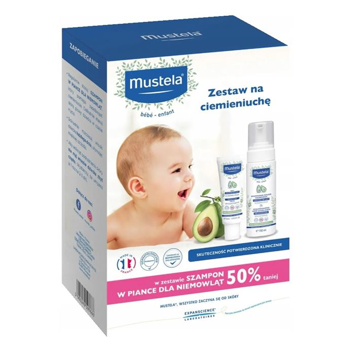 Mustela Bebe Zestaw na ciemieniuchę: Krem 40 ml + Szampon w piance, 150 ml