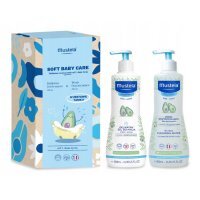 Mustela Soft Baby Care Zestaw Delikatne oczyszczenie: Delikatny żel do mycia, 500 ml + Woda oczyszczająca, 500 ml
