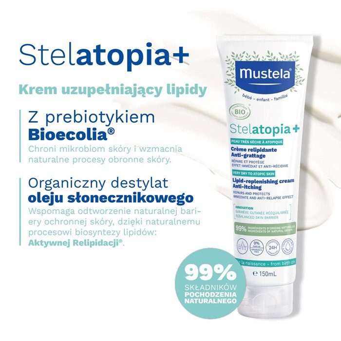 Mustela Stelatopia+ krem uzupełniający lipidy przeciwświądowy, 150 ml