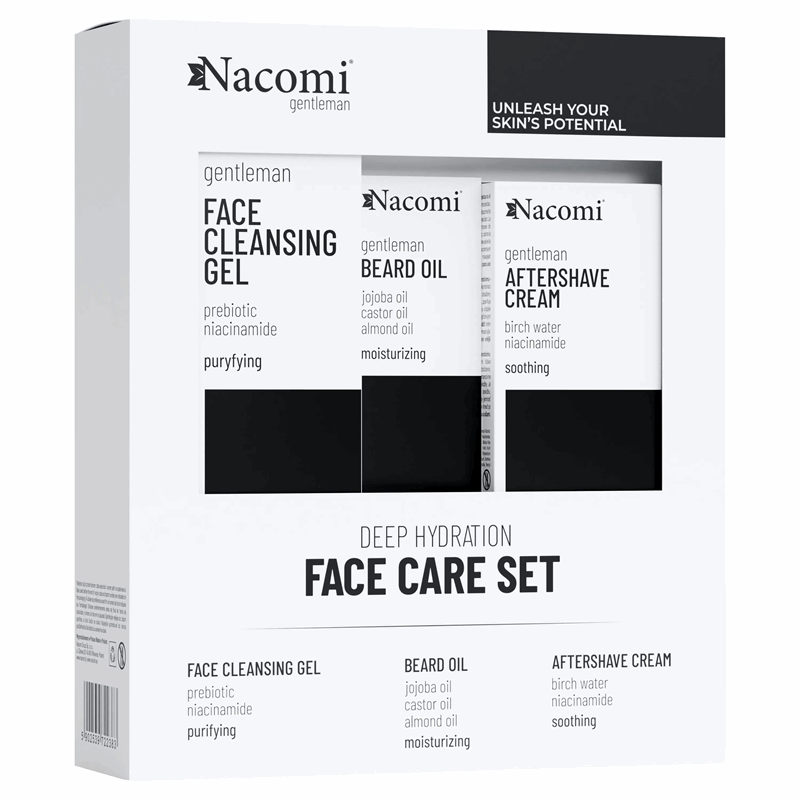 Nacomi Face Care Men Zestaw (żel do mycia twarzy, 140 ml + olejek do brody i zarostu, 40 ml + krem po goleniu, 50 ml), 1 szt.