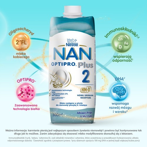 NAN OptiPro Plus 2 Mleko następne (powyżej 6m-ca) 500 ml