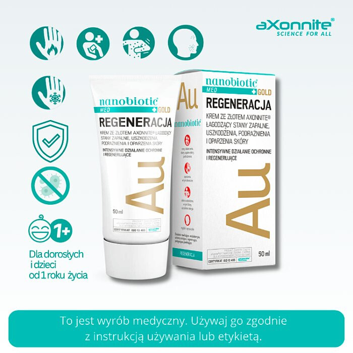 Nanobiotic Med Gold Skin Repair krem łagodzący ze złotem, 50 ml