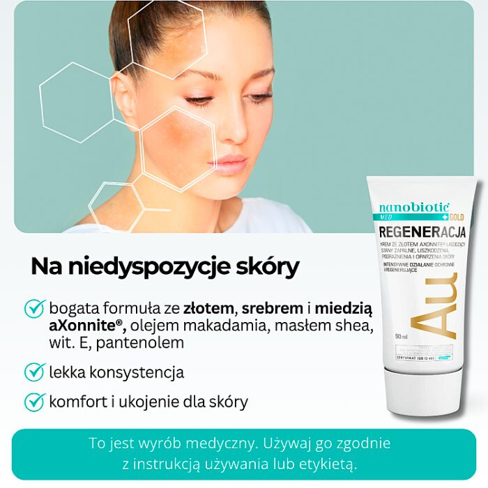 Nanobiotic Med Gold Skin Repair krem łagodzący ze złotem, 50 ml