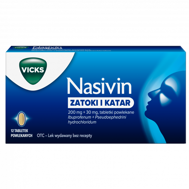 Nasivin Zatoki i Katar 200 mg + 30 mg tabletki powlekane, 12 szt.