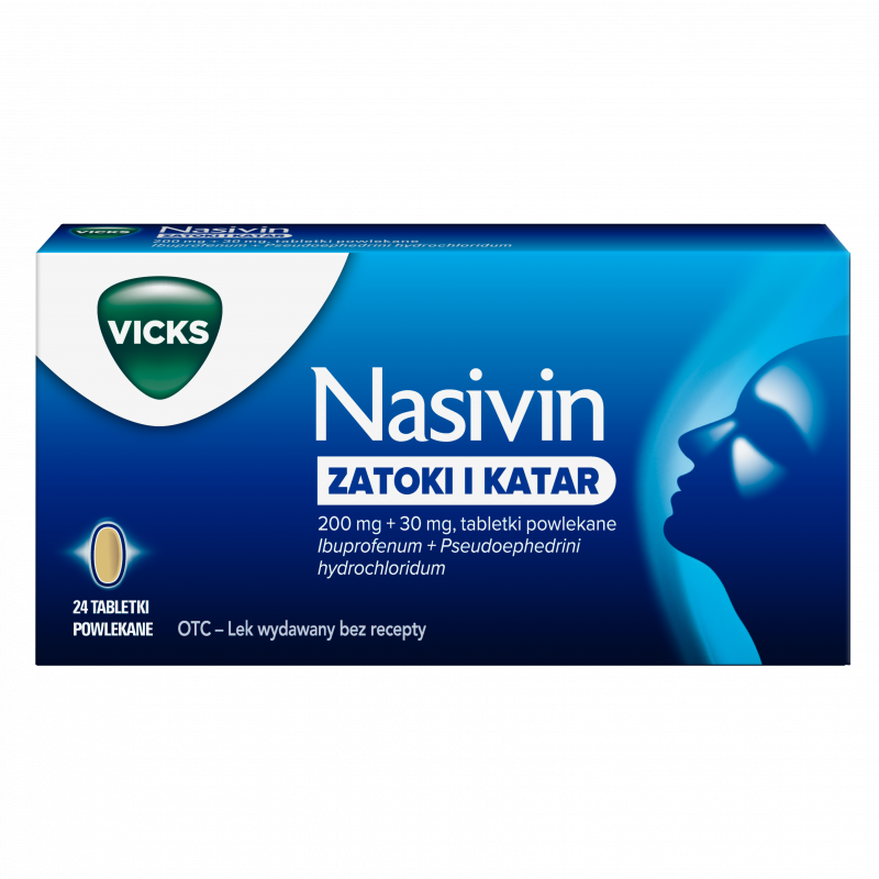 Nasivin Zatoki i Katar 200 mg + 30 mg tabletki powlekane, 24 szt.