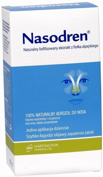 Nasodren, aerozol do nosa, 1 zestaw (50 mg liofilizat + 5 ml rozpuszczalnik + dozownik)