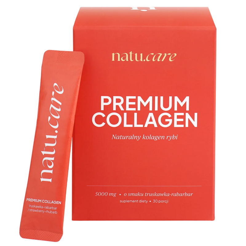 Natu.Care Premium Collagen 5000 mg saszetki z proszkiem o smaku truskawki i rabarbaru, 30 szt.