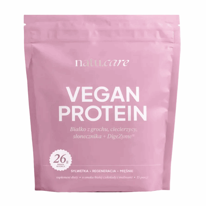 Natu.Care Vegan Protein proszek o smaku białej czekolady z malinami, 525 g