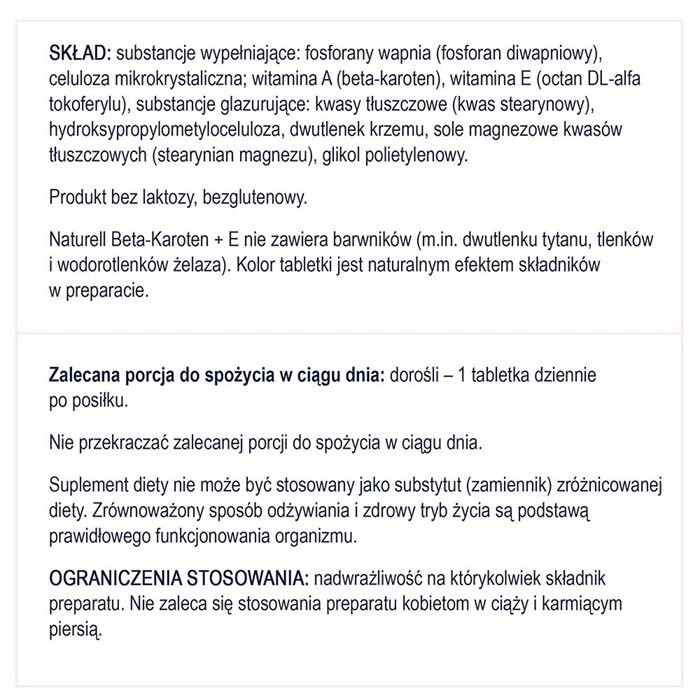Naturell Beta-karoten + E tabletki, 60 szt.