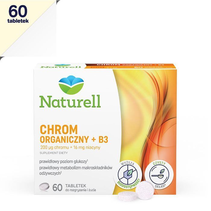 Naturell Chrom Organiczny + B3 tabletki do żucia, 60 szt.