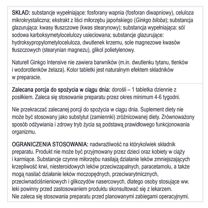 Naturell Ginkgo Intensive tabletki, 60 szt.