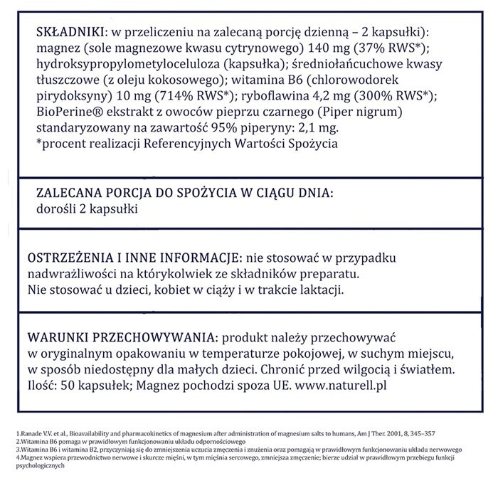 NATURELL Magnez organiczny+ 50 kapsułek
