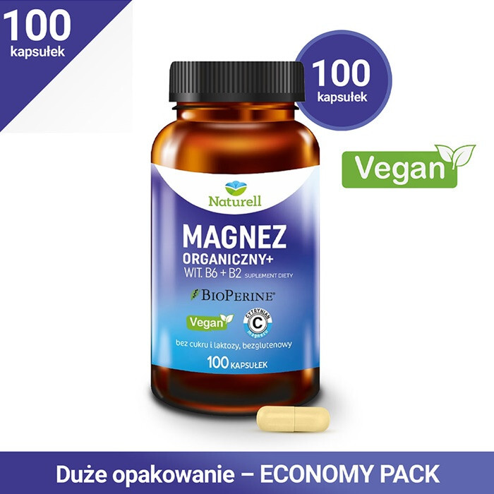Naturell Magnez organiczny + witaminy B6 i B2 kapsułki, 100 szt.